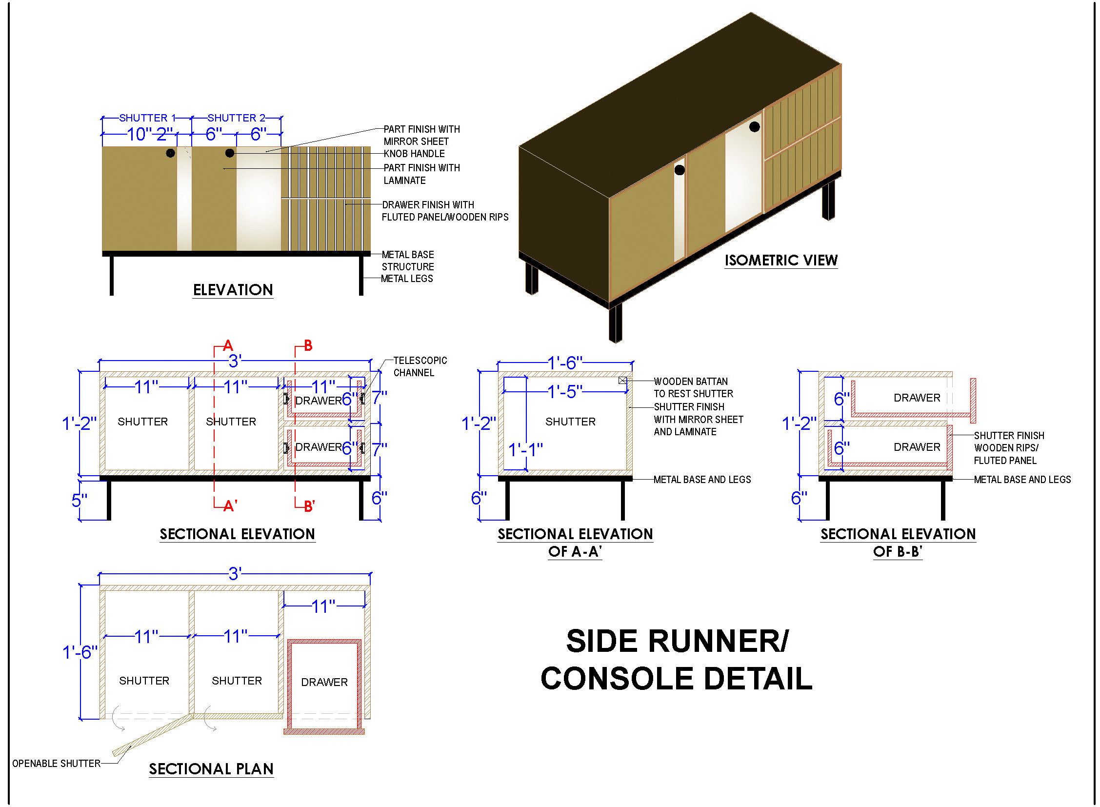 Console Table CAD Block with Detailed Drawing